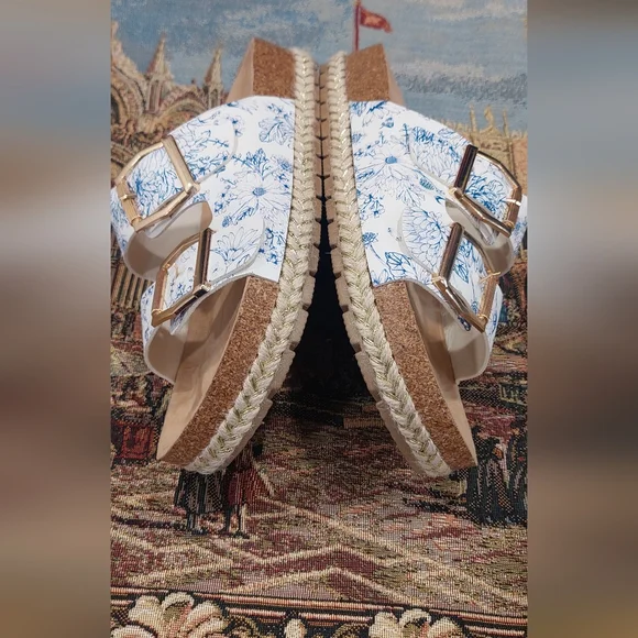 CL by Laundry Blue Floral Sandals with Gold Accents - Picture 6 of 7